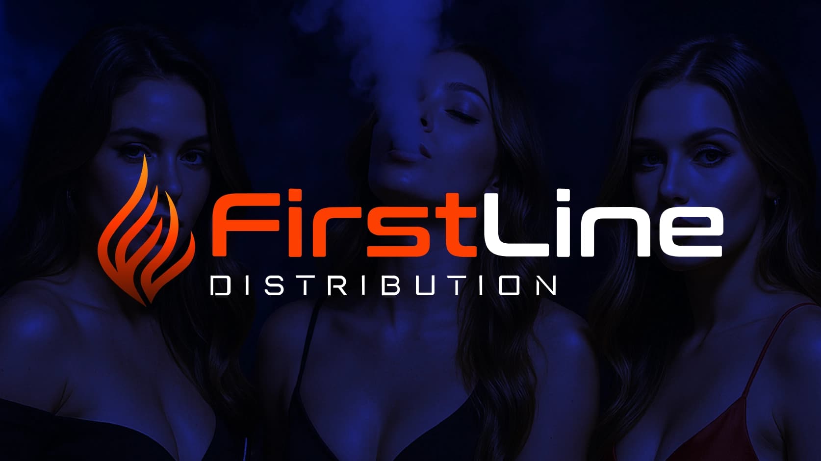 FirstLine Distribution logo over a moody blue-lit brand photo